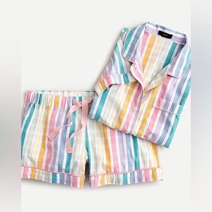 J. Crew Cotton poplin pajama short set in rainbow gingham size Medium